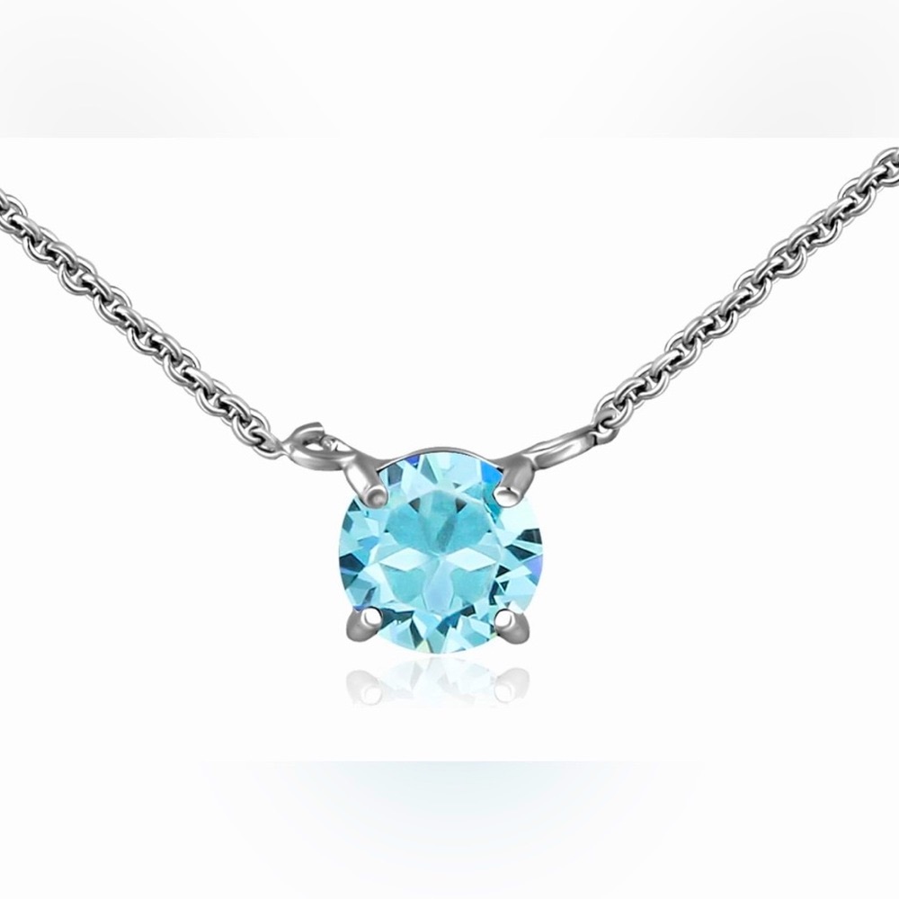 Dreamy Blue Topaz Sterling Silver Pendant Dainty Necklace